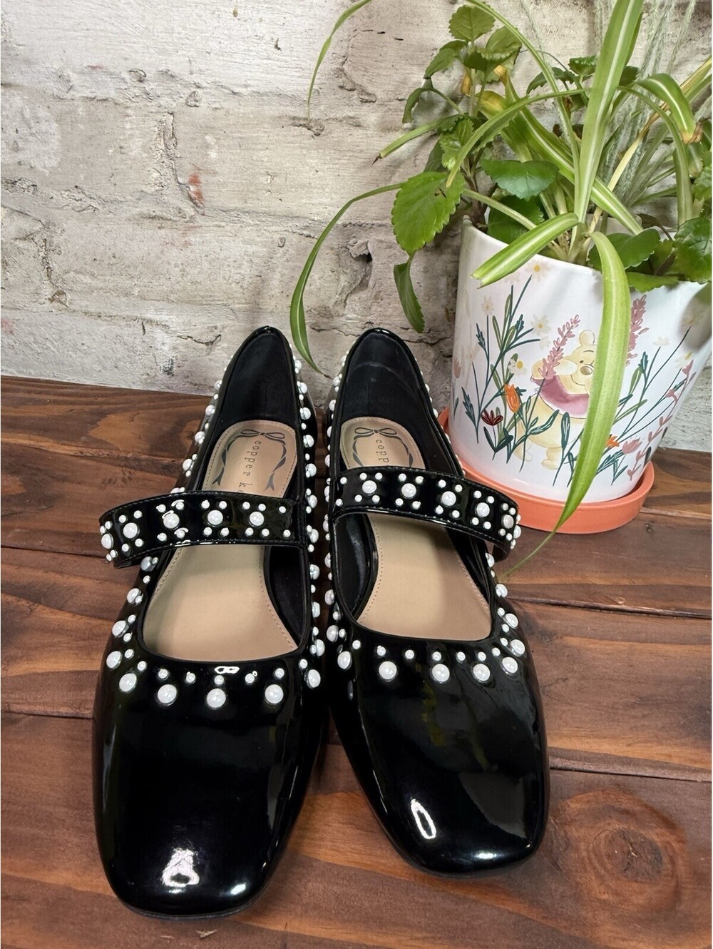 Copper Key Women’s Black Patent Leather Pearl Mary Jane Square Toe Heels 8.5 - Picture 2 of 5
